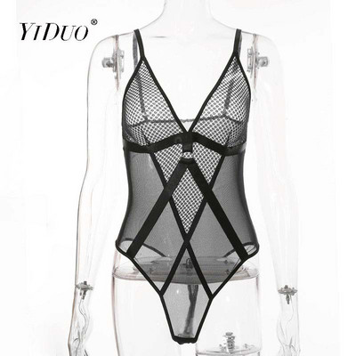 YiDuo Body sexy transparent pentru femei, skinny bodycon, barcelete din dantelă, plasă transparentă, negru, pentru copii, top de club pentru femei, nou 2020