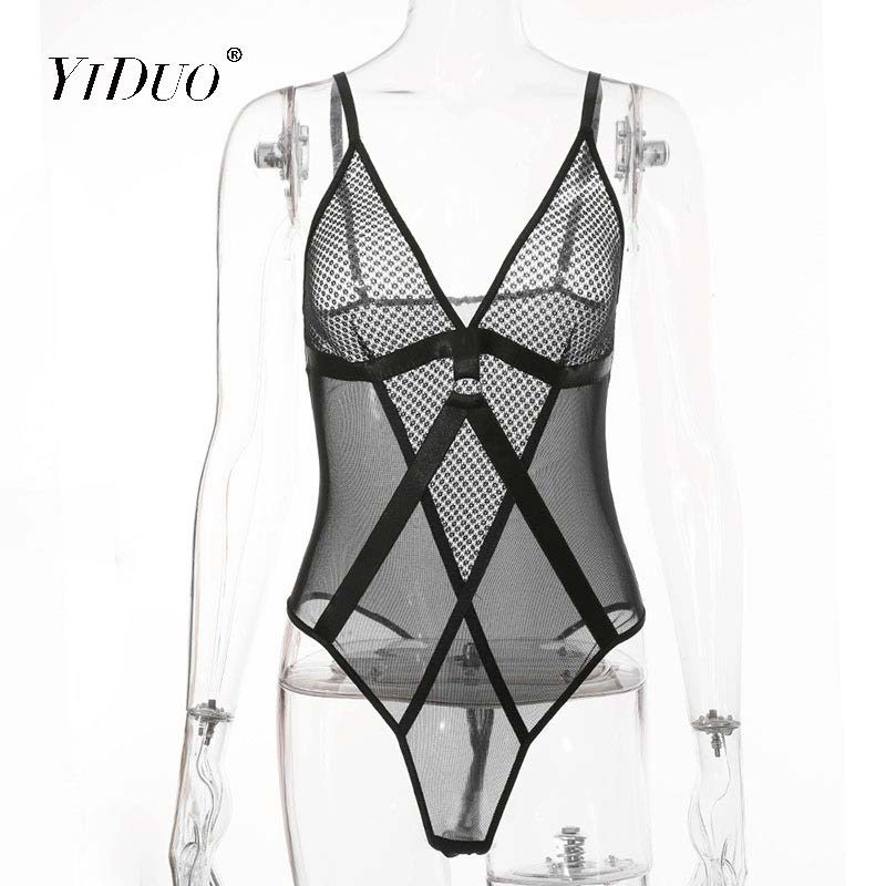 YiDuo Body sexy transparent pentru femei, skinny bodycon, barcelete din dantelă, plasă transparentă, negru, pentru copii, top de club pentru femei, nou 2020