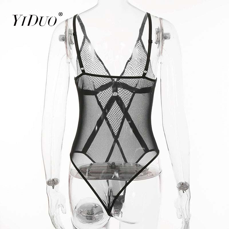 YiDuo Body sexy transparent pentru femei, skinny bodycon, barcelete din dantelă, plasă transparentă, negru, pentru copii, top de club pentru femei, nou 2020