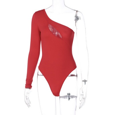 YiDuo Body cu un singur umăr pentru femei, solid, sexy, cu mânecă lungă, primăvară, slăbită, 2021, Body pentru petrecere de club, alb