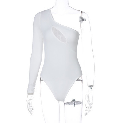 YiDuo Body cu un singur umăr pentru femei, solid, sexy, cu mânecă lungă, primăvară, slăbită, 2021, Body pentru petrecere de club, alb