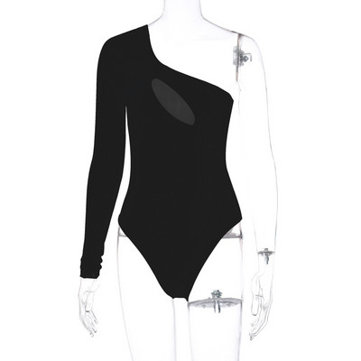 YiDuo Body cu un singur umăr pentru femei, solid, sexy, cu mânecă lungă, primăvară, slăbită, 2021, Body pentru petrecere de club, alb