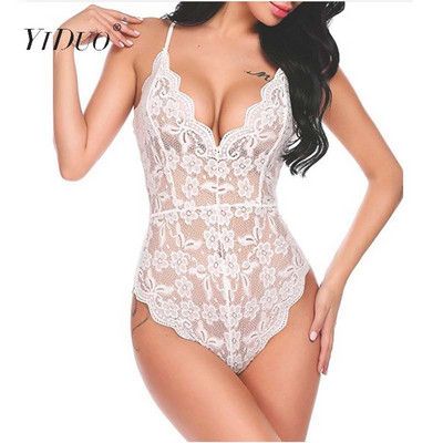 YiDuo Διαφανές φλοράλ κέντημα κορμάκι με δαντέλα V λαιμόκοψη λουράκια πλάτη Camis Σέξι κορμάκια Γυναικεία φόρμα συν μέγεθος