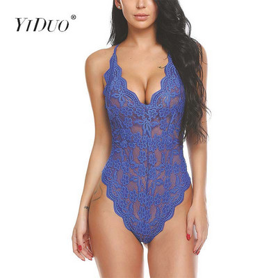 YiDuo Διαφανές φλοράλ κέντημα κορμάκι με δαντέλα V λαιμόκοψη λουράκια πλάτη Camis Σέξι κορμάκια Γυναικεία φόρμα συν μέγεθος