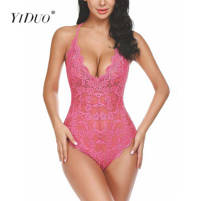 YiDuo Διαφανές φλοράλ κέντημα κορμάκι με δαντέλα V λαιμόκοψη λουράκια πλάτη Camis Σέξι κορμάκια Γυναικεία φόρμα συν μέγεθος