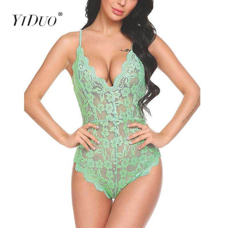 YiDuo Διαφανές φλοράλ κέντημα κορμάκι με δαντέλα V λαιμόκοψη λουράκια πλάτη Camis Σέξι κορμάκια Γυναικεία φόρμα συν μέγεθος