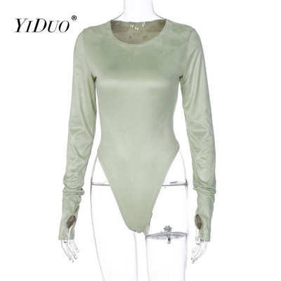 YiDuo 2021 Spring Solid Basic, pikkade varrukatega sametine seksikas body, naiste mood tänavarõivad, kostüümid, kostüümid, roosad