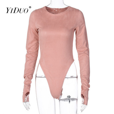 YiDuo 2021 Spring Solid Basic, pikkade varrukatega sametine seksikas body, naiste mood tänavarõivad, kostüümid, kostüümid, roosad