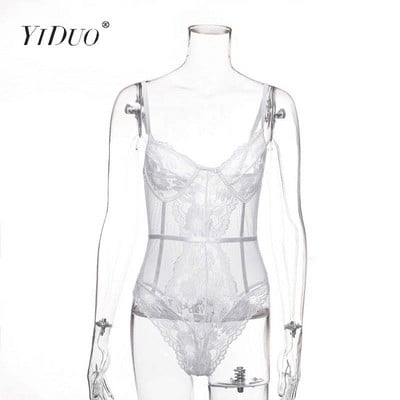 YiDuo seksīgs spageti siksniņas sieta mežģīņu bodijs sievietēm ar ziedu apdruku raibs kombinezons caurspīdīgs kaķu tērps body feminino sarkans rozā