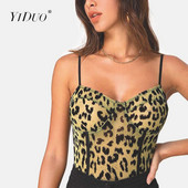 YiDuo Fashion Green Leopard Print Sexy Mesh Bodysuits Party Night Club Γυναικείο κορμάκι Body Top Mujer Διάφανες καλοκαιρινές φόρμες