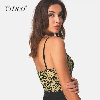 YiDuo Fashion Green Leopard Print Sexy Mesh Bodysuits Party Night Club Γυναικείο κορμάκι Body Top Mujer Διάφανες καλοκαιρινές φόρμες