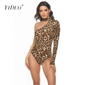 YiDuo Fashion Animal Snake Print Women Club Party Bodysuit Μακρυμάνικο Choker Halter One Shoulder Fit Sexy Bodysuits Leopard