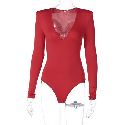 Σέξι κοκαλιάρικο γυναικείο κορμάκι YiDuo μασίφ μαύρο με V λαιμόκοψη 2021 Νέο ανοιξιάτικο μακρυμάνικο κορμάκι casual φόρμα Streetwear Λευκό Ροζ