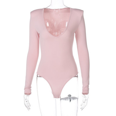 Σέξι κοκαλιάρικο γυναικείο κορμάκι YiDuo μασίφ μαύρο με V λαιμόκοψη 2021 Νέο ανοιξιάτικο μακρυμάνικο κορμάκι casual φόρμα Streetwear Λευκό Ροζ