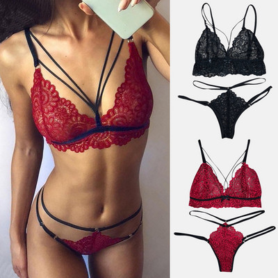 Set de sutien pentru femei sexy, set de lenjerie intimă din dantelă, transparent, fără căptușeală, sutien și chiloți cu bretele pentru damă.