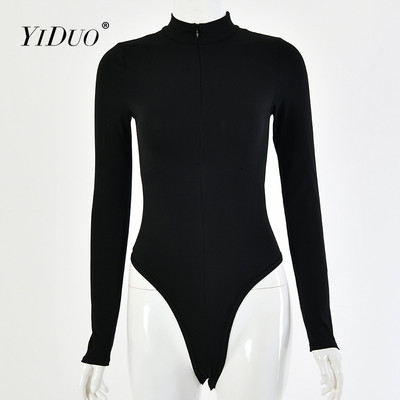 YiDuo pikkade varrukatega eesmine tõmblukk, V kaelus, naiste seksikas kehaga 2021. aasta kevadine veniv vabaaja body Tänavarõivad must hall