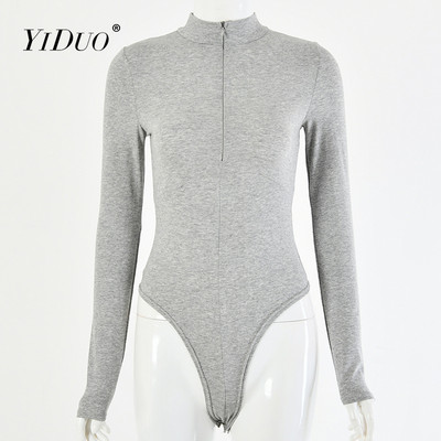 YiDuo pikkade varrukatega eesmine tõmblukk, V kaelus, naiste seksikas kehaga 2021. aasta kevadine veniv vabaaja body Tänavarõivad must hall