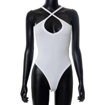 YiDuo Solid White Cross Halter φορμάκια Γυναικεία αμάνικα πλεκτά πλεκτά χαμηλού κοψίματος Bodycon μαύρο σώμα Κορυφαίο σέξι κορμάκι Streetwear 2021