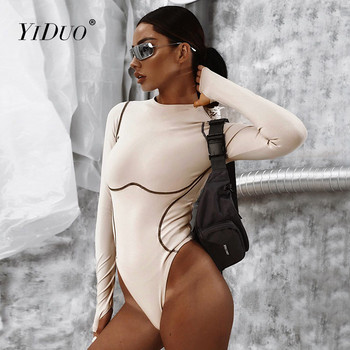 YiDuo 2021 Άνοιξη μακρυμάνικο ριγέ συνονθύλευμα Bodycon Σέξι ολόσωμη φόρμα Γυναικεία ρόμπα Streetwear Slim Fit γυναικείο κορμάκι