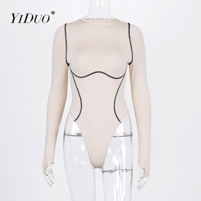 YiDuo 2021 Άνοιξη μακρυμάνικο ριγέ συνονθύλευμα Bodycon Σέξι ολόσωμη φόρμα Γυναικεία ρόμπα Streetwear Slim Fit γυναικείο κορμάκι