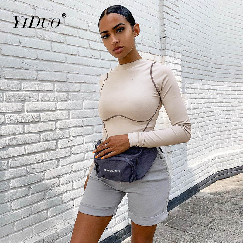 YiDuo 2021 Άνοιξη μακρυμάνικο ριγέ συνονθύλευμα Bodycon Σέξι ολόσωμη φόρμα Γυναικεία ρόμπα Streetwear Slim Fit γυναικείο κορμάκι
