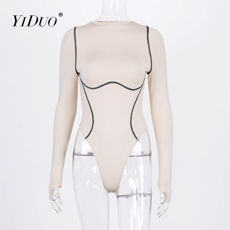 YiDuo 2021 Άνοιξη μακρυμάνικο ριγέ συνονθύλευμα Bodycon Σέξι ολόσωμη φόρμα Γυναικεία ρόμπα Streetwear Slim Fit γυναικείο κορμάκι