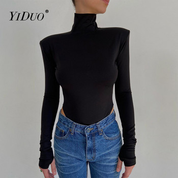 YiDuo 2021 Секси боди с дълги ръкави и подплатени рамена без гръб