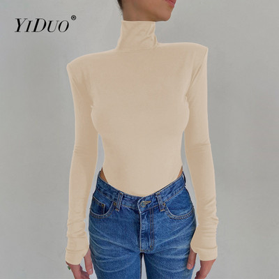 YiDuo 2021 με μακρυμάνικο ώμο με επένδυση, εξώπλατο σέξι κορμάκι, γυναικείο μοδάτο ζιβάγκο, Skinny party Club ολόσωμες φόρμες