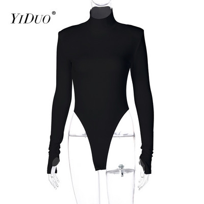 YiDuo 2021 με μακρυμάνικο ώμο με επένδυση, εξώπλατο σέξι κορμάκι, γυναικείο μοδάτο ζιβάγκο, Skinny party Club ολόσωμες φόρμες