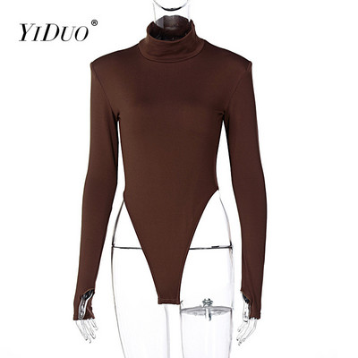 YiDuo 2021 με μακρυμάνικο ώμο με επένδυση, εξώπλατο σέξι κορμάκι, γυναικείο μοδάτο ζιβάγκο, Skinny party Club ολόσωμες φόρμες