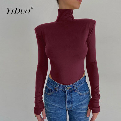 YiDuo 2021 με μακρυμάνικο ώμο με επένδυση, εξώπλατο σέξι κορμάκι, γυναικείο μοδάτο ζιβάγκο, Skinny party Club ολόσωμες φόρμες