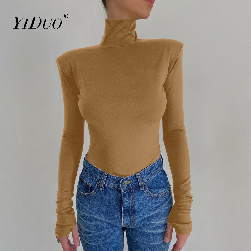 YiDuo 2021 με μακρυμάνικο ώμο με επένδυση, εξώπλατο σέξι κορμάκι, γυναικείο μοδάτο ζιβάγκο, Skinny party Club ολόσωμες φόρμες