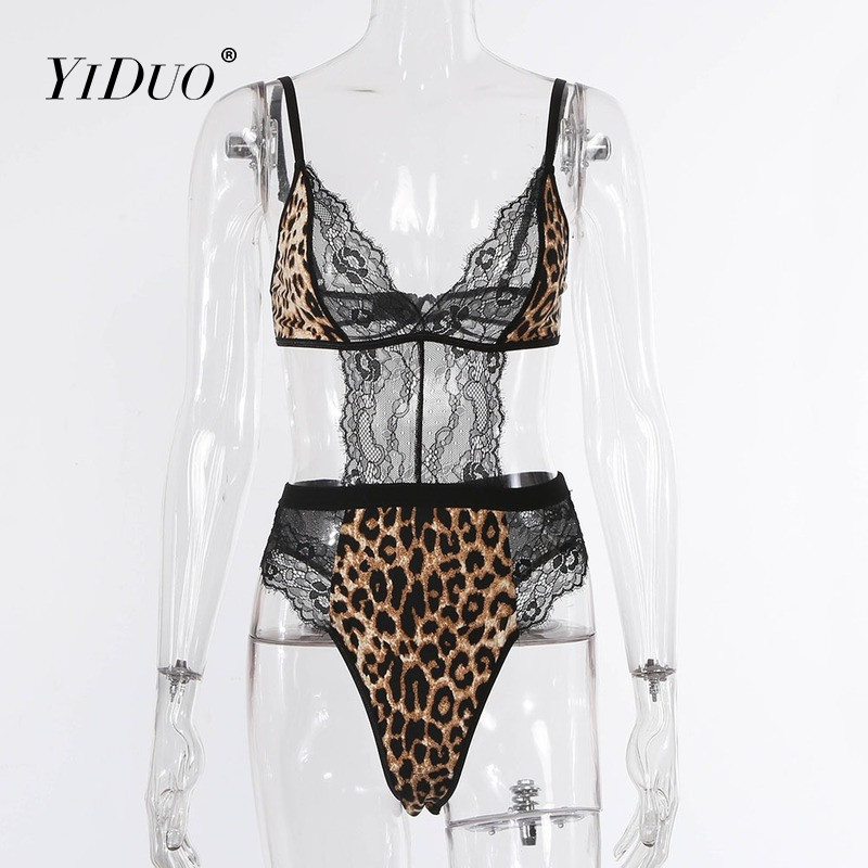 Body cu imprimeu leopard YiDuo, pentru femei, din dantelă, lenjerie senzuală, sexy, tentantă, decupată, exotică, top bodycon 2022