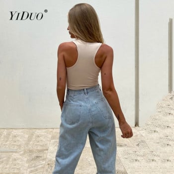 YiDuo 2022 Αμάνικο ανοιξιάτικο σέξι κορμάκι Γυναικείο κοψίδι με λαιμόκοψη λευκό βασικό σώμα Κορυφαία μόδα Streetwear Φορμάκια Μαύρο Ολόσωμο