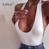 YiDuo εξώπλατο κορμάκι με βαθύ V λαιμόκοψη Γυναικείο κορμάκι με κορδόνια Halter 2021 Γυναικεία σέξι κοκαλιάρικο φορμάκι για πάρτι Clubwear Ολόσωμες φόρμες