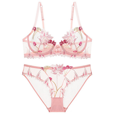 Seksi ultratanki komplet grudnjaka i gaćica s prozirnim cvjetnim vezom donjeg rublja s mrežastim kamenjem Proziran grudnjak Žensko donje rublje