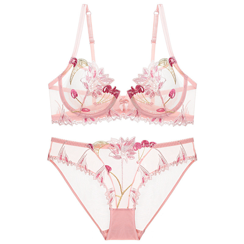 Seksi ultratanki komplet grudnjaka i gaćica s prozirnim cvjetnim vezom donjeg rublja s mrežastim kamenjem Proziran grudnjak Žensko donje rublje
