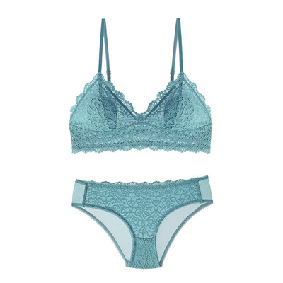 Set de sutien și chiloți sexy din dantelă franceză triunghiulară Set bralette fără fir cu căptușeală subțire Lenjerie de corp U fără spate Lenjerie pentru femei 2021 nou