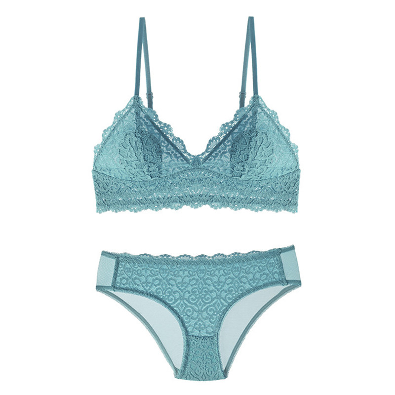 Set de sutien și chiloți sexy din dantelă franceză triunghiulară Set bralette fără fir cu căptușeală subțire Lenjerie de corp U fără spate Lenjerie pentru femei 2021 nou