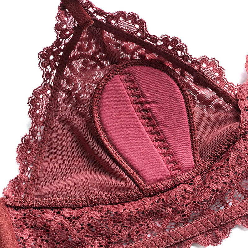 Set de sutien și chiloți sexy din dantelă franceză triunghiulară Set bralette fără fir cu căptușeală subțire Lenjerie de corp U fără spate Lenjerie pentru femei 2021 nou