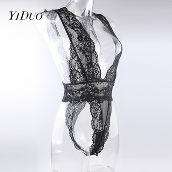 YiDuo Lace Bodysuit Дамско тънко боди без ръкави без гръб 2022 Дамско черно секси Teddies Боди Body Top Femme боди женское