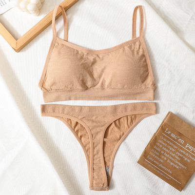 Set de sutien fără cusături, tanga sexy pentru femei, chiloți cu talie joasă, sutien fără sârmă, fără spate, lenjerie de corp cu nervuri, set de lenjerie pentru femei