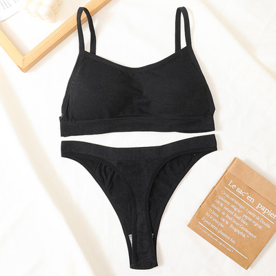 Set de sutien fără cusături, tanga sexy pentru femei, chiloți cu talie joasă, sutien fără sârmă, fără spate, lenjerie de corp cu nervuri, set de lenjerie pentru femei