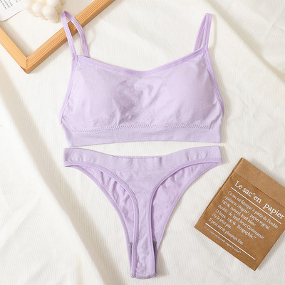 Set de sutien fără cusături, tanga sexy pentru femei, chiloți cu talie joasă, sutien fără sârmă, fără spate, lenjerie de corp cu nervuri, set de lenjerie pentru femei