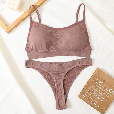 Set de sutien fără cusături, tanga sexy pentru femei, chiloți cu talie joasă, sutien fără sârmă, fără spate, lenjerie de corp cu nervuri, set de lenjerie pentru femei