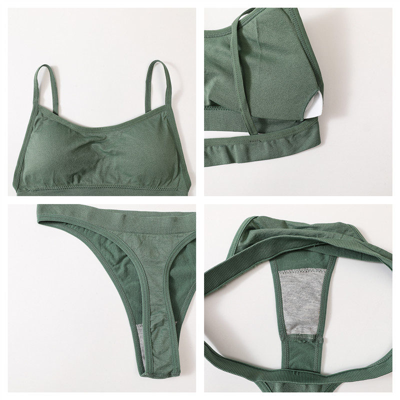 Set de sutien fără cusături, tanga sexy pentru femei, chiloți cu talie joasă, sutien fără sârmă, fără spate, lenjerie de corp cu nervuri, set de lenjerie pentru femei