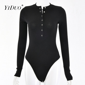 YiDuo με κουμπιά επάνω με λαιμόκοψη V πλεκτό πλεκτό σέξι κορμάκι γυναικείο κορμάκι ανοιξιάτικο μακρυμάνικο λεπτές ρόμπες casual ολόσωμη φόρμα Streetwear
