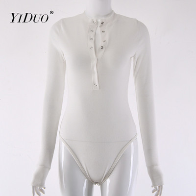YiDuo Body cu nasturi cu decolteu în V, tricotat cu nervuri, body sexy pentru femei, primăvară, cu mânecă lungă, salopete subțiri, salopete casual, îmbrăcăminte de stradă