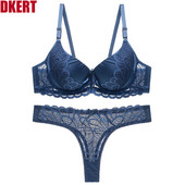DKERT Set sutien pentru femei Set de lenjerie intima din dantela sexy Set bralette cu tanga transparenta Sutien Push Up si string