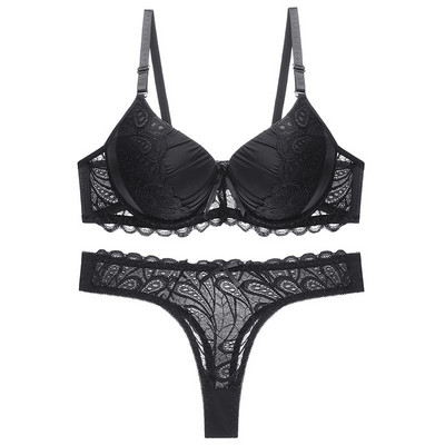 DKERT Set sutien pentru femei Set de lenjerie intima din dantela sexy Set bralette cu tanga transparenta Sutien Push Up si string